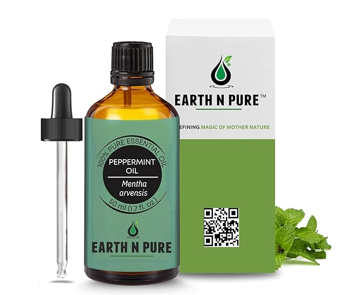 Earth N Pure Peppermint Essential Oil (Pudina Oil) Undiluted, Natural and Therapeutic Grade with Glass Dropper - 50 ml