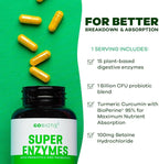 GOBIOTIX Digestive Enzymes Supplement with Prebiotics and Probiotics for Women and Men - Gut Health, Gluten Digestion, Lactose Absorption, Plant Based Dietary Pills - 120 Capsules