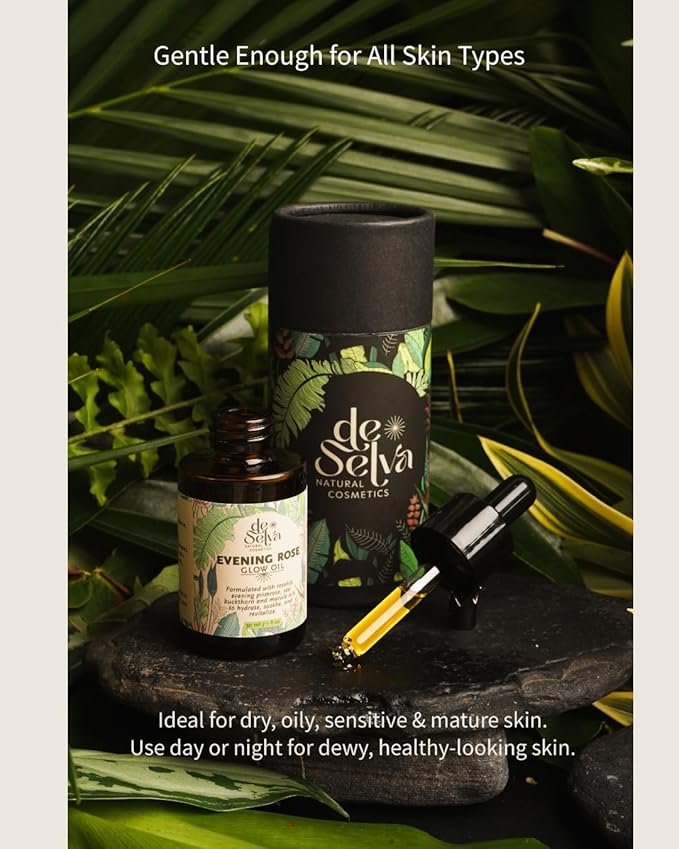 DeSelva Evening Rose Glow Oil – Hydrating Face Oil with Squalane, Rosehip & Marula Oil | Lightweight & Nourishing for All Skin Types | Floral Rose Scent | 1 fl oz