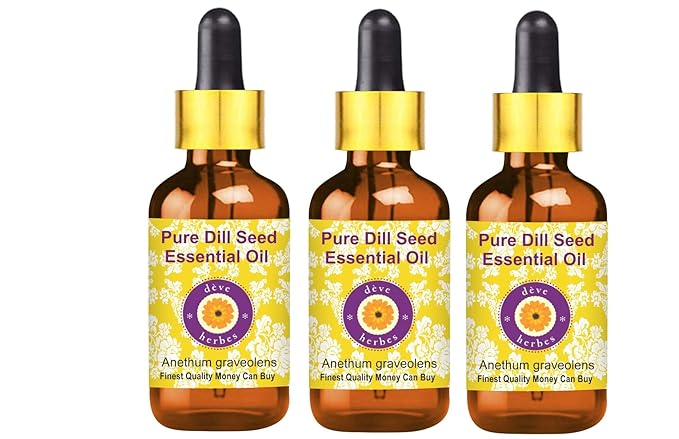 Deve Herbes Pure Dill Seed Essential Oil (Anethum graveolens) with Glass Dropper Steam Distilled (Pack of Three) 100ml X 3 (10 oz)