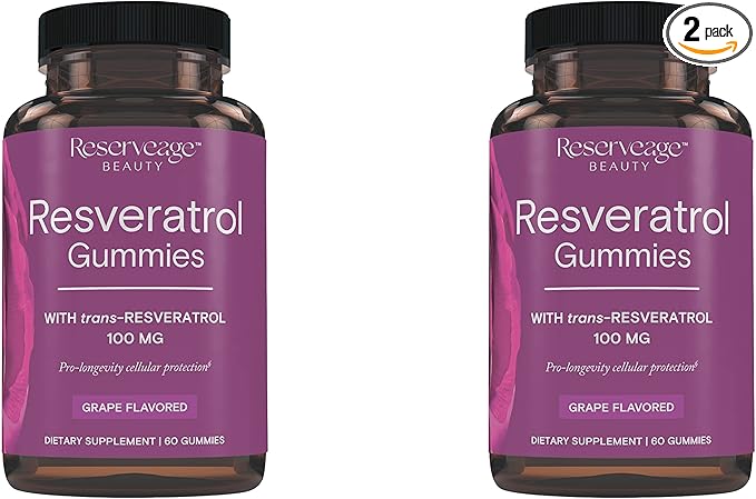 Reserveage Beauty - Resveratrol Gummies 100 mg, Antioxidant Supplement for Heart Health, Antioxidant Supplement Supports Healthy Aging, Vegan - 2 Pack