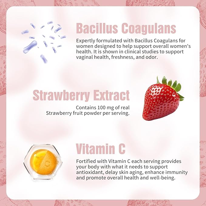 Feminine Balance Gummies, Premium Balance Supplement for Women PH Health, Immune Support, Energy Support, Vegan, Gluten-Free, Strawberry Flavor, Delicious 60 Gummies, 1 Pack 30 Servings