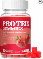 Protein Gummies, 144g Protein Per Bottle, Zero Sugar, Supports Daily Vitality, Low-Calorie, Guilt-Free, Strawberry Flavor, 60 Gummies