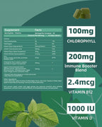 Chlorophyll Gummies for Body Odor Sugar Free, Internal Deodorant Supplement for Women/Men with ACV Chlorella Spirulina Vitamin D, Vegan Immune & Digestion Support Gummies