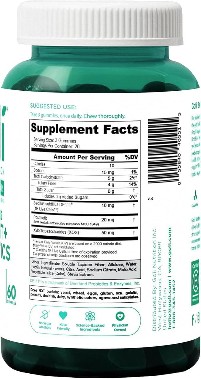 Goli Zero Sugar Trio- World's First 3-in-1 Pre, Post, Probiotic, Apple Cider Vinegar with Vitamin B12 and Probiotics, Ashwagandha & L-Theanine, Vitamin D gummies. Vegan, Gelatin & Gluten-Free, Non-GMO