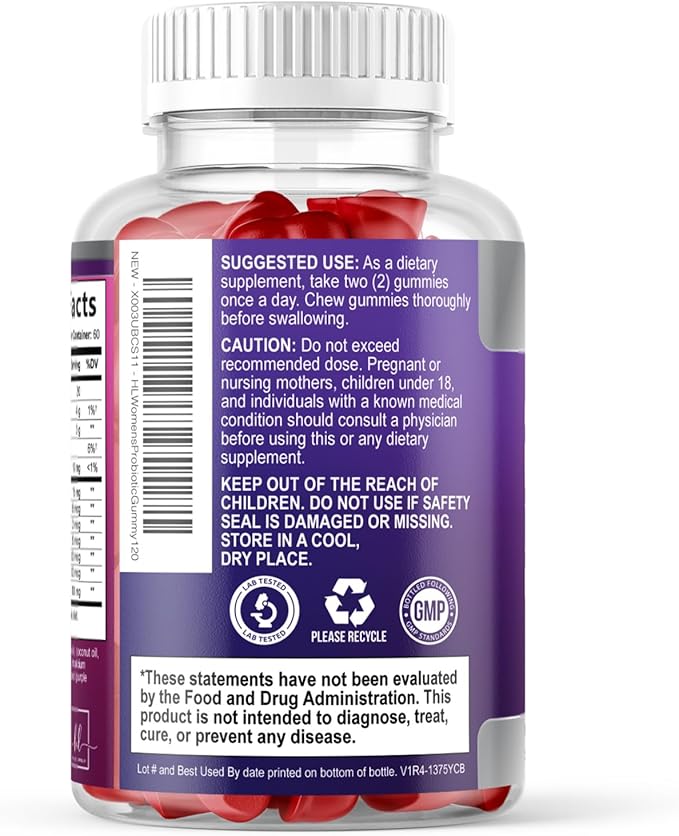 Probiotics for Women Gummies with Cranberry - 6 Premium Strains for PH Balance - Women Probiotics for Digestive Health, Vaginal & Immune Support, Women's Probiotic Feminine Health Gummy - 120 Gummies