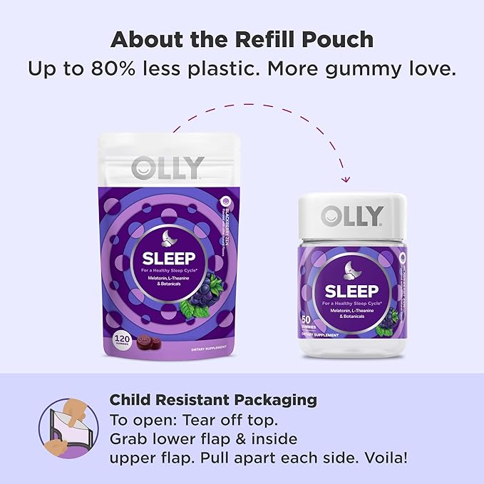 OLLY Sleep Gummy,3 mg Melatonin,L-Theanine,Chamomile,and Lemon Balm Extracts,BlackBerry Flavor,60 Day Supply -,120 Count (Pack of 2)