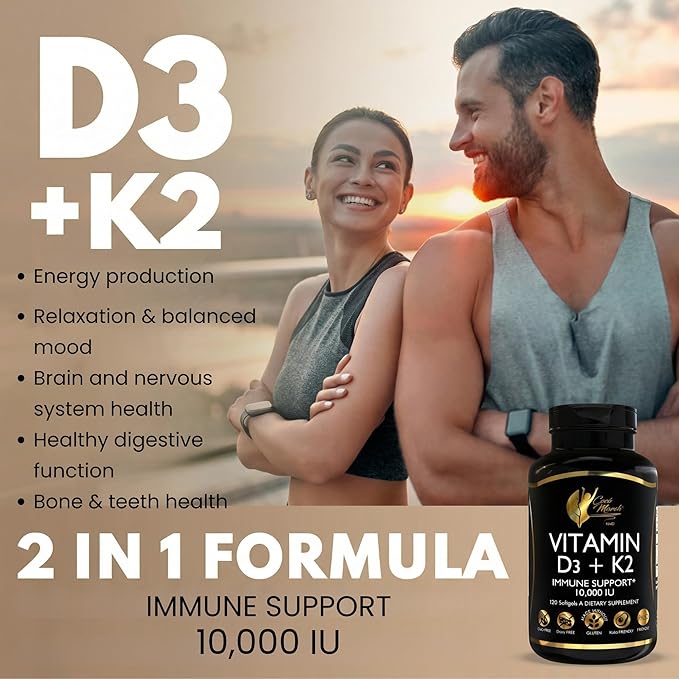 Cocó March N.M.D Vitamin D3+K2 10,000 IU - High Potency Supplement for Women & Men, Immune Support, Bone & Joint Health - Gluten-Free, Non-GMO, 4 Month Supply, 250 mcg D3, 180 mcg of Vitamin K2