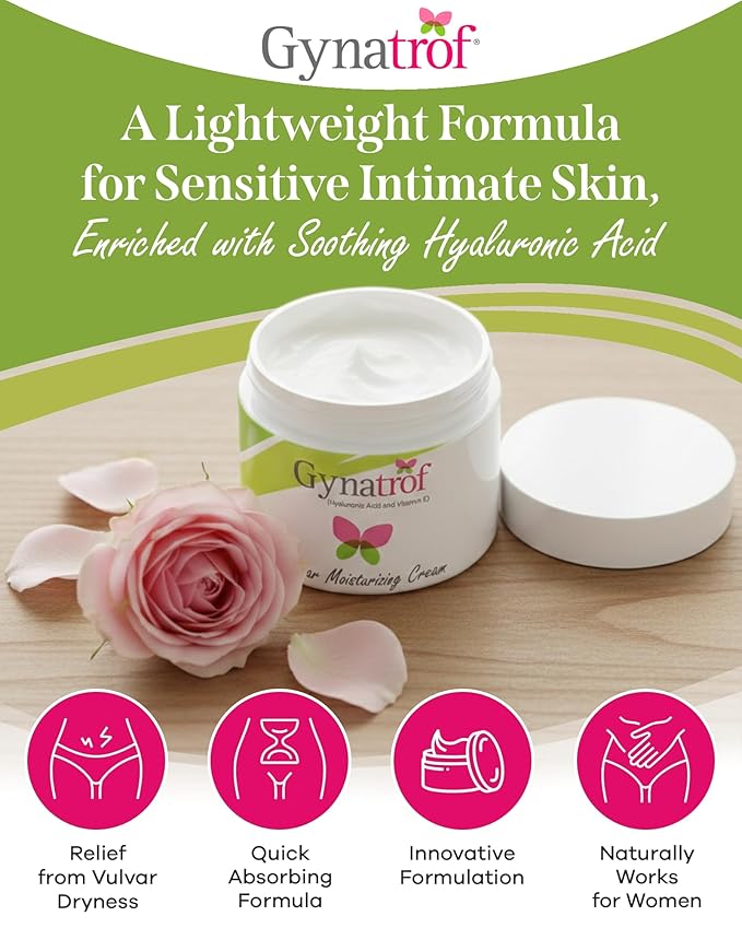 Gynatrof Vulvar Moisturizing Cream for Dryness, Itching, Irritation, Redness Due to Menopause, Childbirth, Breastfeeding, Low Estrogen - Lightweight Hydrating Formula for Sensitive Skin, 2 oz