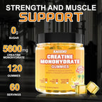 Creatine Monohydrate Gummies 5600mg for Men & Women, 120 CT Chewable Creatine Gummies for Muscle Support, Energy Boost, 5.6g of Creatine Monohydrate per Serving - Sugar Free, Vegan (Pineapple Flavor)