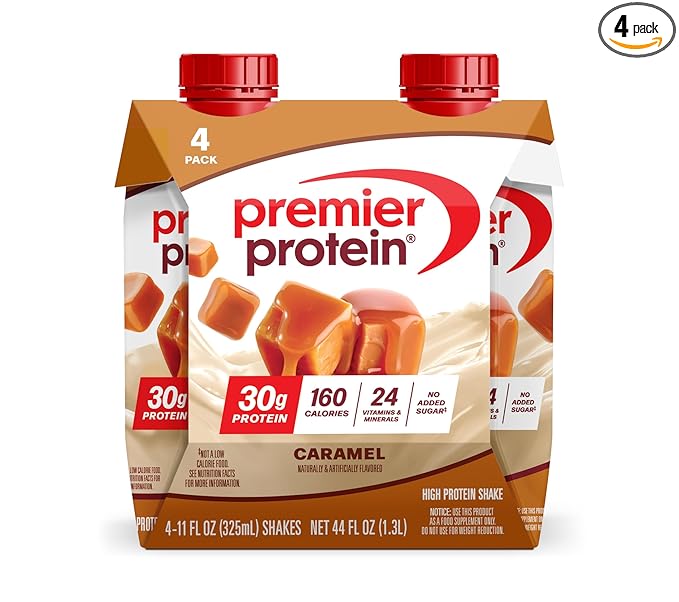 Premier Protein Shake, Caramel, 30g Protein, No Added Sugar, 24 Vitamins & Minerals to Support Immune Health, 11 fl oz, 4 Pack (Packaging May Vary)