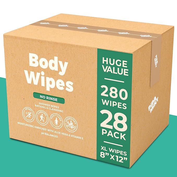 Body Wipes - (28 Packs) - 280 XL Bath Wipes for Adults No Rinse, Adult Wipe for Elderly - Body & Face Gentle Skin Cleansing, Shower Wipe Bathing for Travel, Elderly, Car, Gym, Camping (8x12 Inch)