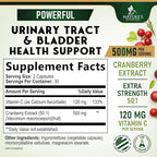 Cranberry Supplement Pills - 500mg Cranberry Extract & High Potency Vitamin C Per Serving - Urinary Tract Health Support for Women & Men - Vegan, Gluten Free, Non-GMO, Made in USA - 60 Capsules