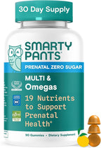SmartyPants Zero Sugar Prenatal Multivitamin Gummies: Choline, Methylfolate, Omega 3 (ALA), Vitamin D3, C, Vitamin B12, B6, A, K, Zinc, Biotin, Gluten Free, No Sugar Alcohols, 90 Count (30 Day Supply)