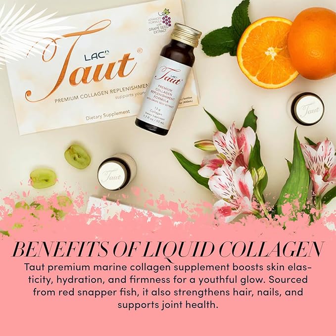 TAUT Premium Marine Collagen Drink 13,000mg Anti-Aging Formula, 24 Bottles (1.7oz Each) + Collagen Face Mask + 3 Powder Sachets Japan-Made Liquid Collagen for Skin, Hair & Joints