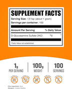 BulkSupplements.com Glucosamine Sulfate Powder - Glucosamine Supplement, Joint Support Supplement - Gluten Free, 1g per Serving, 100g (3.5 oz) (Pack of 1)