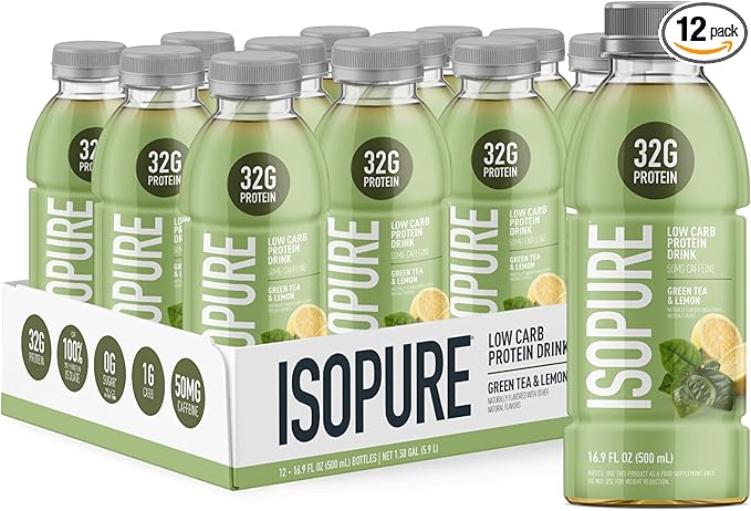 Isopure Zero Carb 32g Clear Protein Ready-to-Drink, Whey Protein Isolate, Green Tea, 12 Pack (Packaging May Vary)