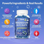Magnesium Glycinate Gummies 400mg - Sugar Free Vegan Gummies for Adults & Kids with Vitamin D3, B6, C, CoQ10, Collagen, Zinc - Sleep, Muscle, Bone & Memory Support - 60 Blueberry Chewables / 2 Pack
