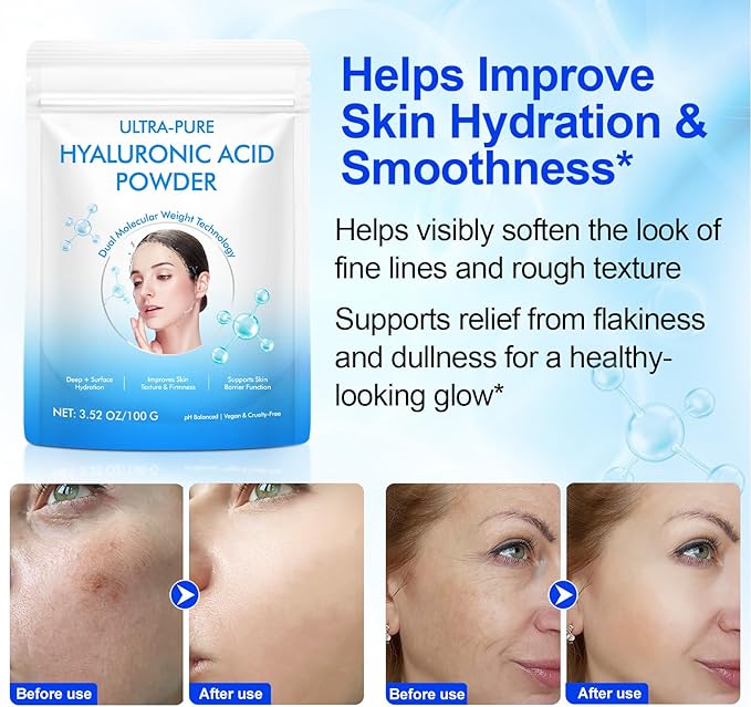 Hyaluronic Acid Powder for Skin (3.52 oz) - 100% Pure Hyaluronic Acid Powder, DIY Organic Hydrating Serum & Anti-Aging Ingredient, 1 Scoop = 1 Bottle of Essence