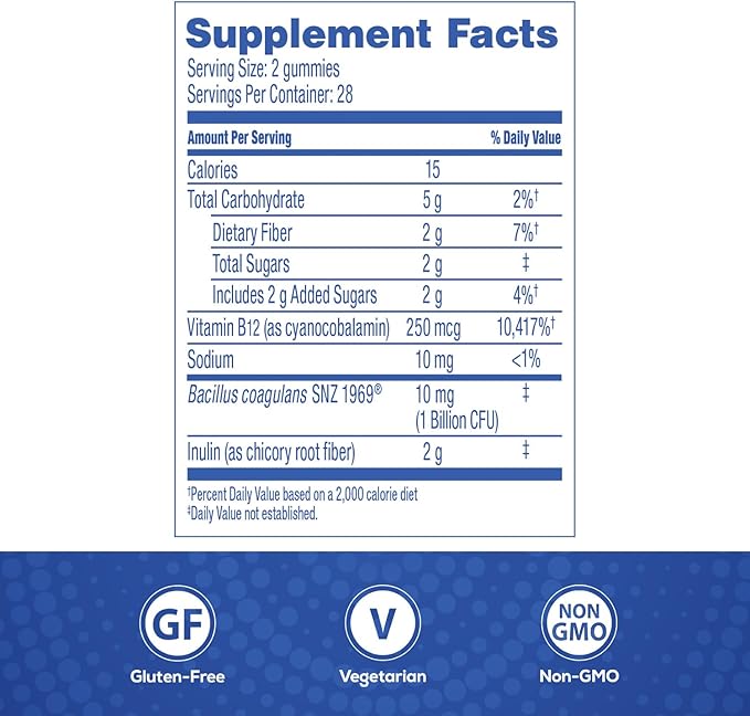 Florastor Prebiotic and Probiotic Gummies, Digestive and Metabolic Support Probiotic Blend for Multi-Action Digestive Health Care, with Vitamin B12, 56 Gummies