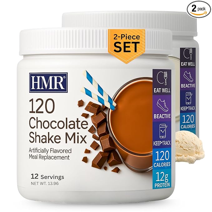 HMR 120 Chocolate Shake & 120 Vanilla Shake Meal Replacement Powder Twin Pack, 12g Protein, 120 Cal, 2 Canisters of 12 Servings Each (Van/Choc)