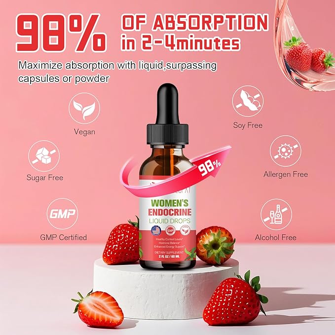 Women Endocrine Liquid Drops, Supports Hormone Balance, Cortisol Levels, Gut Health, Mood, Sleep | Liquid Multivitamins with Inositols, Rhodiola, DIM