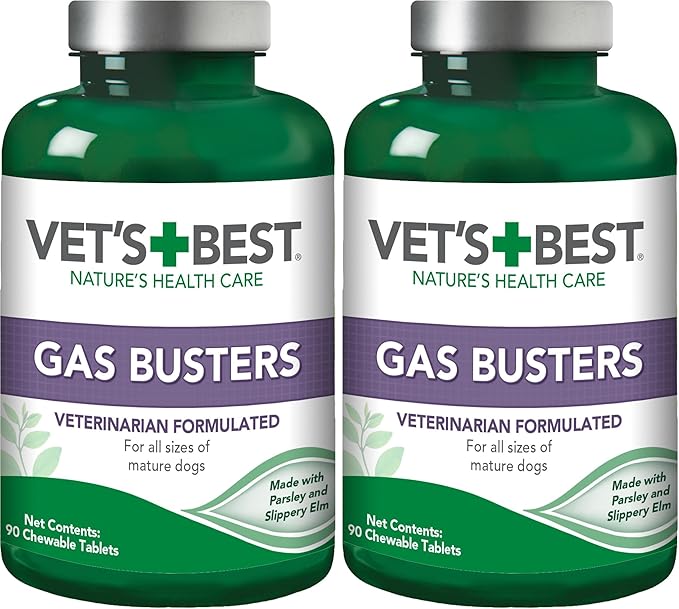Vet's Best Gas Busters Dog Supplements - Gas, Bloating, Constipation Relief and Digestion Aid for Dogs - 90 Chewable Tablets, (Pack of 2)