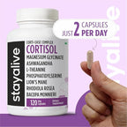 STAY ALIVE Cortisol Manager Supplement 15-in-1 Complex w/L-Theanine, Ashwagandha, Magnesium Glycinate, Phosphatidylserine and More, 120 Veg Capsules, Non-GMO & Gluten-Free Formula for Women and Men
