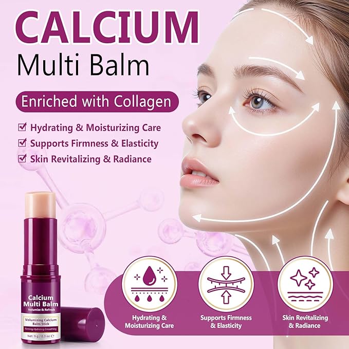 Calcium Enriched Multi Balm Stick, Collagen Moisturizing Stick, Nourishing Calcium Volume Multi-Purpose Balm, Skin Care All In One for Face, Eyes, Neck, Hydrating & Firming For All Skin Type 9g (1)