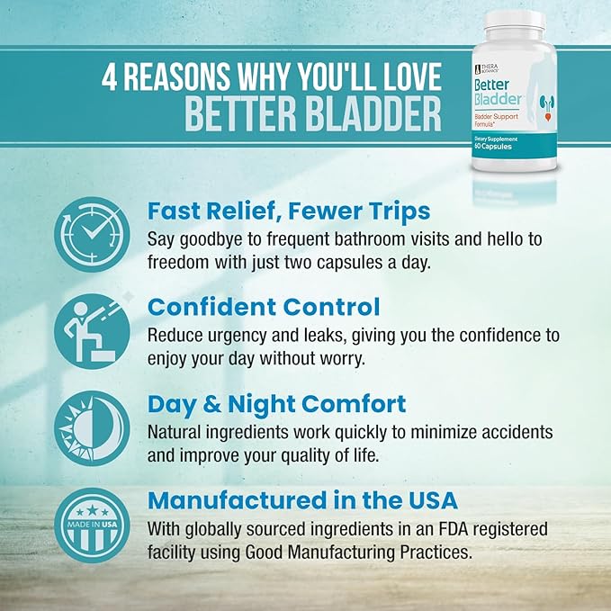 Better Bladder Control Supplement for Women & Men – Bladder Support Supplement to Help Reduce Urinary Leaks, Frequency & Urgency - 120 Count (2 Bottles)