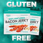 Breakfast Style Bacon Jerky, 14g Protein Per Bag, Tender & Easy to Chew Fully Cooked Bacon, USA Made, High Protein Carnivore Snacks (2 Bags)