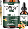 Magnesium Glycinate Liquid Drops Supplement, with Magnesium Glycinate 500mg Ashwagandha, L - Theanine, Chamomile -Support Stress Relief, Bone, Muscle, Mood Peach Flavor