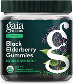 Gaia Herbs Black Elderberry (Sambucus nigra) Extra Strength Gummies - Delicious Immune Support Supplement* - Certified Organic Black Elderberries for Immune System Support* - 120 Gummies (60 Servings)