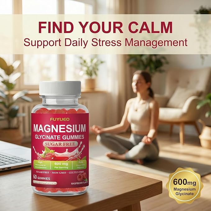 Magnesium Glycinate Gummies, Sugar Free Magnesium Supplement for Men & Women, Supports Relaxation, Gentle on Stomach, Chewable, Raspberry, 60 Count (Pack of 1)