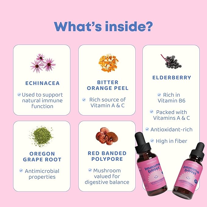 JoySpring Immune Drops - Kids’ Immunity Support Supplement (1 fl oz, 30 Servings) with Organic Elderberry Liquid, Echinacea, Oregon Grape Root & Orange Peel for Ages 2-16+ Years and Adults