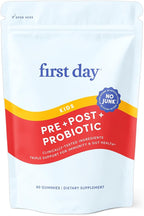 FIRST DAY Kids Probiotic Gummies - 3 in 1 Probiotics for Kids + Prebiotic & Postbiotic - Prebiotics & Probiotics for Digestive Health & Immune Support – Vegan, Gluten Free, 30-Day Supply