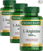 Nature's Bounty L-Arginine 1000mg for Supporting Blood Flow and Vascular Function – Non-GMO, Gluten Free, 50 Tablets (Pack of 3)