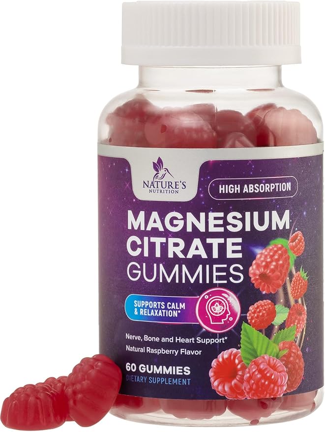 Magnesium Citrate Gummies for Adults & Kids - High Absorption Magnesium Supplements - Premium Calm, Relaxation, Muscle, Nerve, Bone & Heart Support - Great-Tasting Vegan Gummy Supplement - 60 Gummies