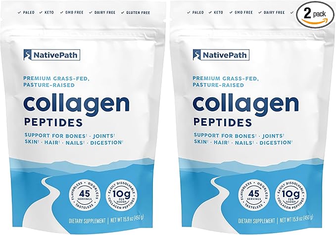 NativePath Collagen Peptides Protein - Hydrolyzed Type 1 & 3 Collagen Powder for Skin, Hair, Nails - 15.9 oz (45 Servings) (Pack of 2)