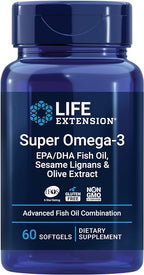 Life Extension Super Omega-3 EPA/DHA Fish Oil, Sesame Lignans & Olive Extract – Heart Health, Brain Health, Inflammation Health Support, Cholesterol Health Support, Gluten-Free, Non-GMO, 60 Softgels