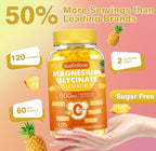 Magnesium Glycinate Gummies 600mg- Sugar Free Mg Potassium Supplement with Magnesium Glycinate, Vitamin D, B6 and CoQ10 for Calm Support & Sleep for Adults, 60 Days Supply ((Pack of 2), Pineapple)