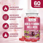 Iron & Hormone Balance for Women Gummies, 40mg Iron Supplement Anemia with multivitamin for Women, Zinc, Selenium, Iodine - for Iron Deficiency - Natural Hormonal Support for PMS, Vegan 60 Count