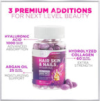 Hair Vitamins for Women for Hair Growth - Argan-Infused Supplement with Collagen, Biotin and Hyaluronic Acid - Supports Faster Hair Growth, Skin & Nails Beauty Vitamins, Bottled in USA - 60 Softgels