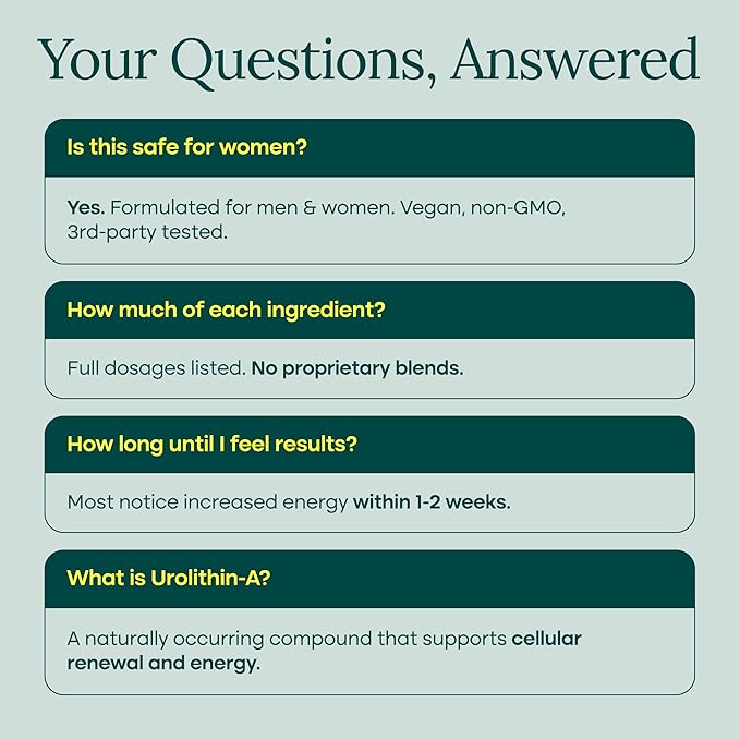 Urolithin-A Complex w Shilajit, Organic Sea Moss, Ashwagandha & Tongkat Ali, Natural Energy, Libido, Hormone Balance, and Focus for Men & Women (Made in USA - 3rd Party Tested)