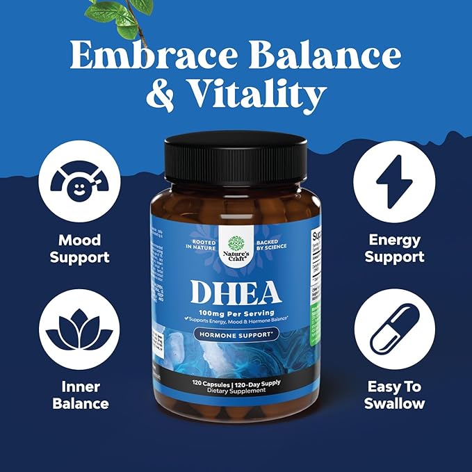 Natures Craft DHEA 100mg per Serving Capsules for Men and Women - Vegan High Strength DHEA Supplement for Women & Men for Energy and Hormone Balance - Womens Hormone Balance Supplement - 120 Count