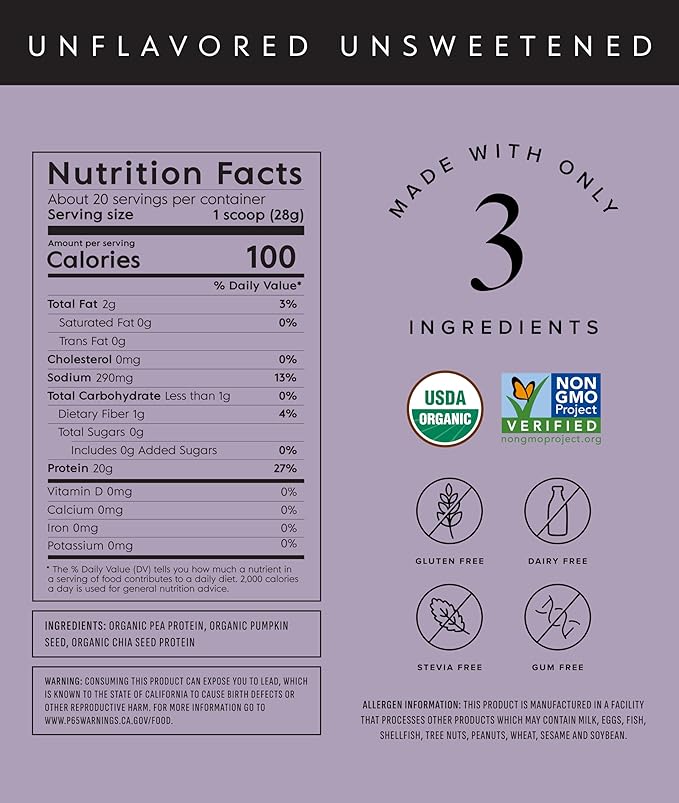 Truvani Pea Protein Powder | Unflavored | 20g Organic Vegan Plant Based Protein | 20 Servings | Keto | Gluten & Dairy Free | Low Carb | No Added Sugar