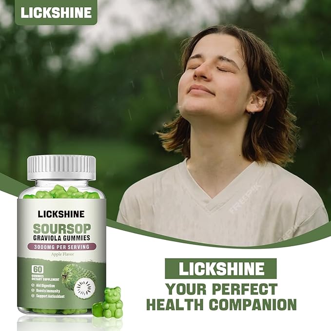 lickshine 2 Pack Soursop Graviola Gummies - 3000mg Extra Strength Soursop Leaves Supplement with Vitamin C, Zinc - Digestive Aid, Immune Support & Antioxidant - Sugar-Free, Non-GMO, Vegan, 120 Counts