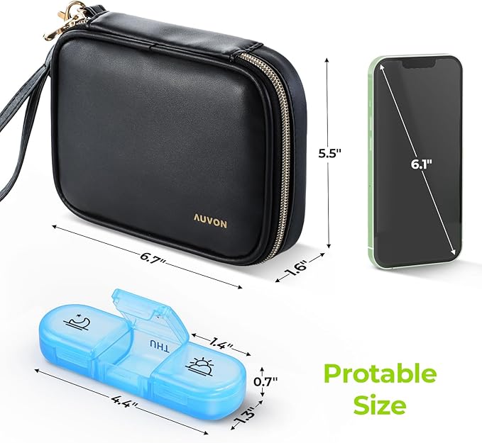 AUVON Weekly Pill Organizer 3 Times a Day, Large Pill Box 7 Day with A PU Leather Bag, Protabel Travel Pill Case Medication Reminder, Daily Pill Box 3 Times a Day for Vitamins, Fish Oils, Supplements