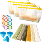 WALLFID Protein Powder Travel Container Set,Portable Powder Supplement Container,50pcs (1.78" x 8.7") Disposable Single-Dose Bags and 3pcs (9.9" x 5.6") Large Container Zipper Bags for Fitness,Travel