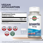 KAL Astaxanthin 10mg, Powerful Antioxidants Supplement, Eye Health and Brain Supplement, From Natural Plant Source, Non-GMO, Vegan, Gluten Free, 30 Servings, 60 VegCaps
